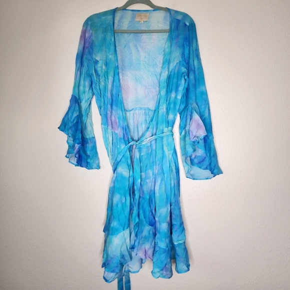 SOPHIA ALEXIA Turquoise Wave Riviera Wrap Dress M/L - Picture 2 of 6